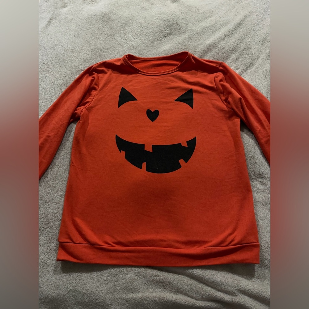 Orange Halloween lightweight sweater/tunic with Black Pumpkin Face